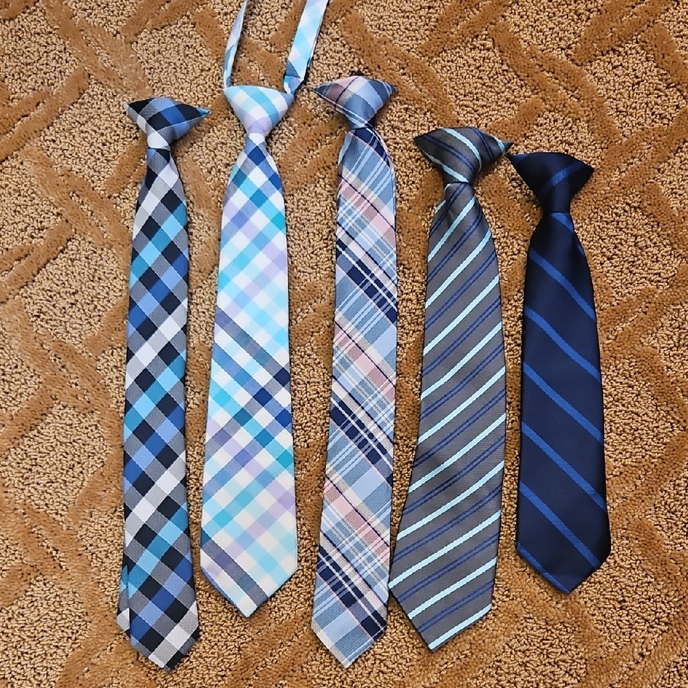 Boy's Blue and Gray Plaid Ties Set